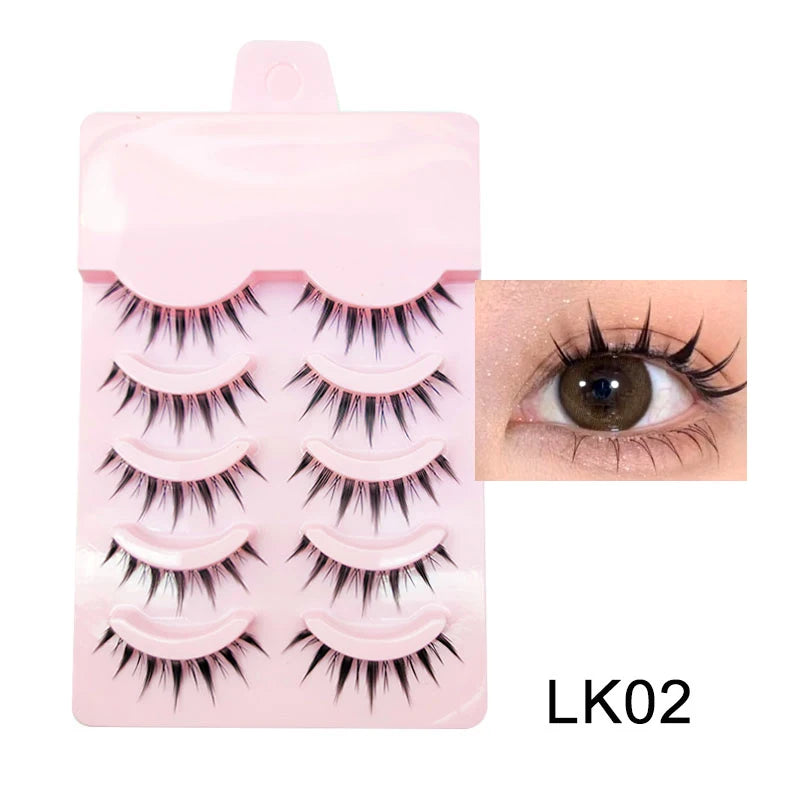 DINGSEN Anime Fake Eyelashes – 5 Pairs Natural Manga Lashes with Clear Band
