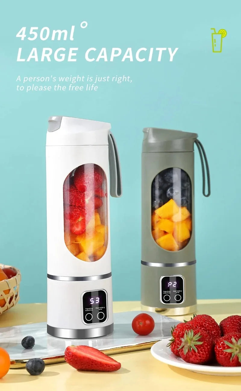 10-Blade Portable Fruit Juicer 450ml USB Rechargeable Blender