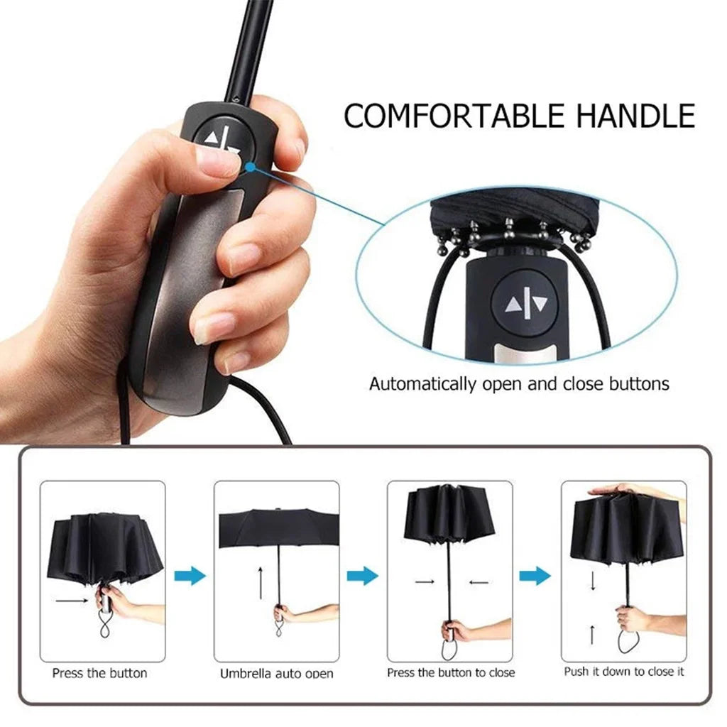 Automatic Folding Vinyl Umbrella, Ten-Bone Umbrella Is Strong, Windproof and Rainproof, Large Umbrella for Business Use