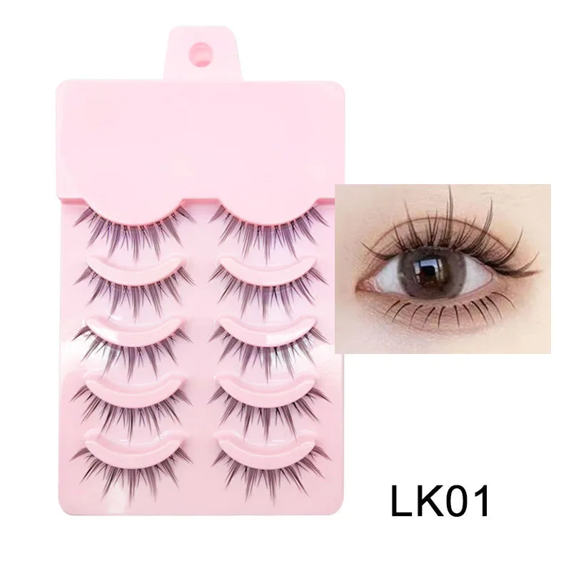 DINGSEN Anime Fake Eyelashes – 5 Pairs Natural Manga Lashes with Clear Band