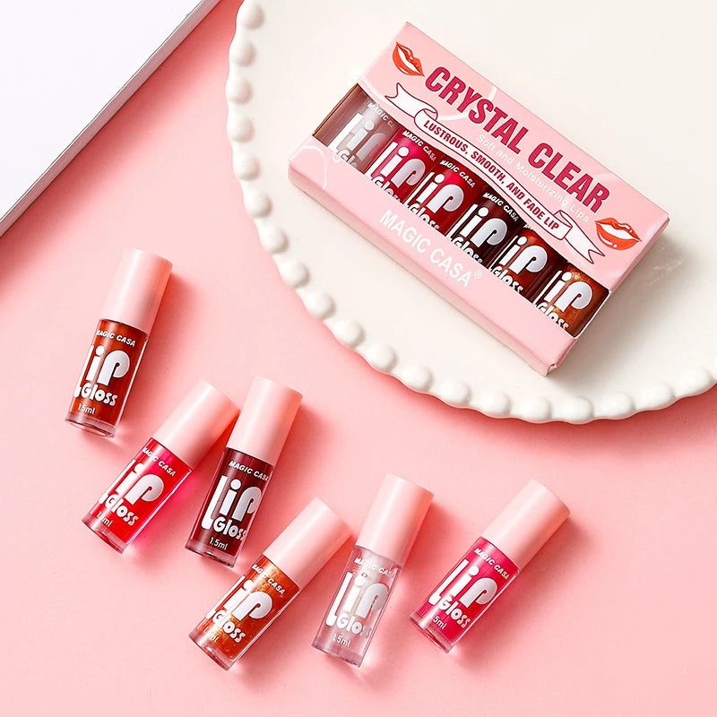 MAGIC CASA 6-Piece Jelly Lip Oil Set – Hydrating, Plumping & Long-Lasting Gloss