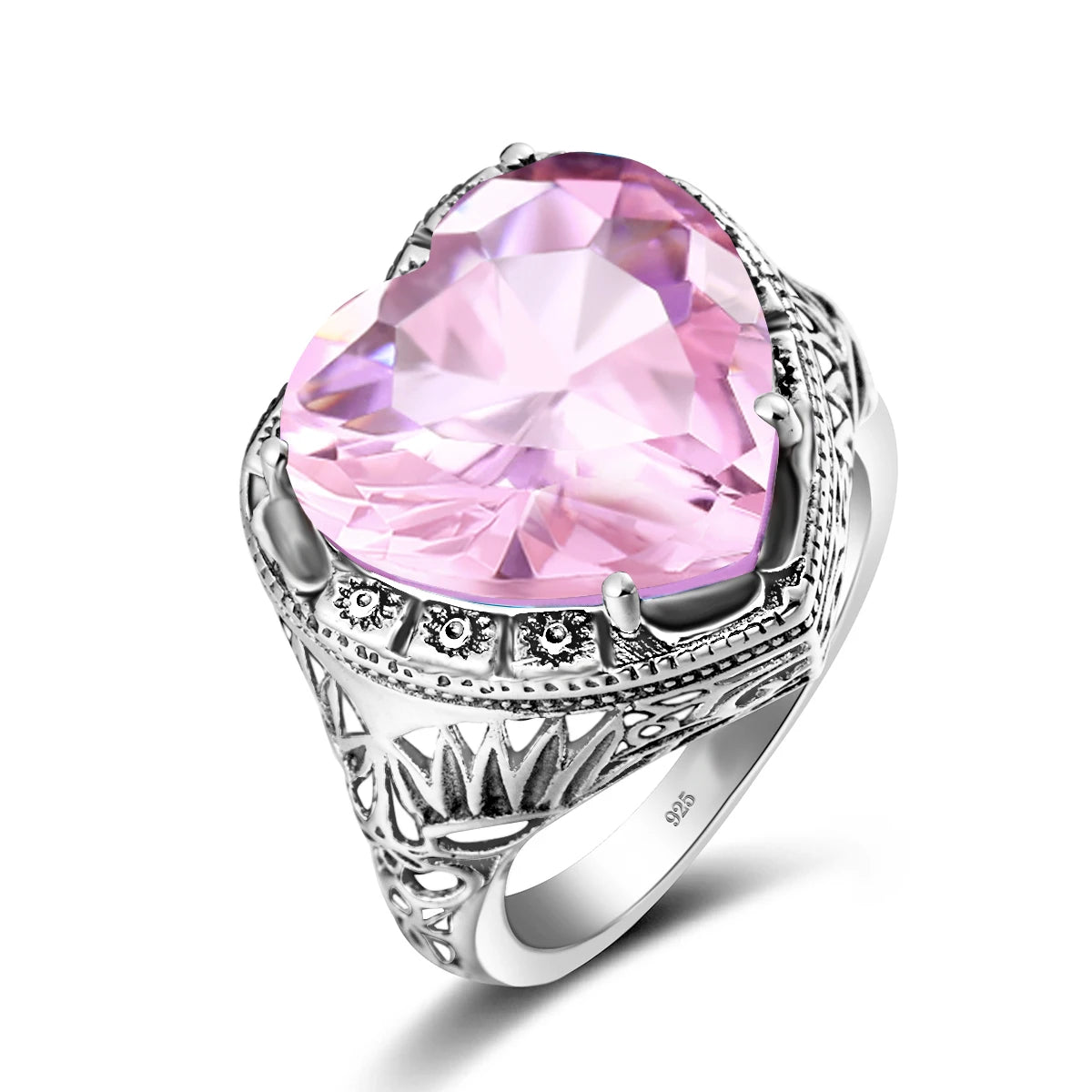 Vintage Pink Crystal Wedding Ring – 925 Sterling Silver Elegant Women’s Jewelry Gift