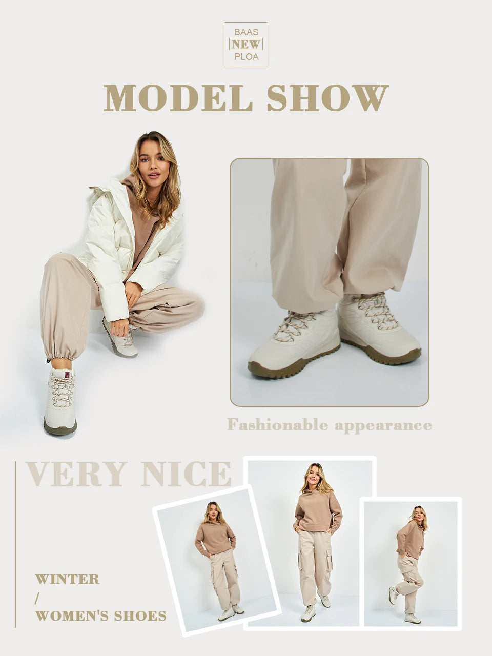 Baasploa Winter Women Sneakers – Plush Warm Waterproof Snow Boots