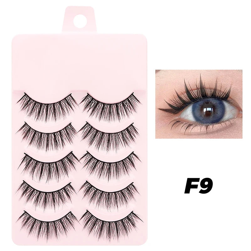 DINGSEN Anime Fake Eyelashes – 5 Pairs Natural Manga Lashes with Clear Band