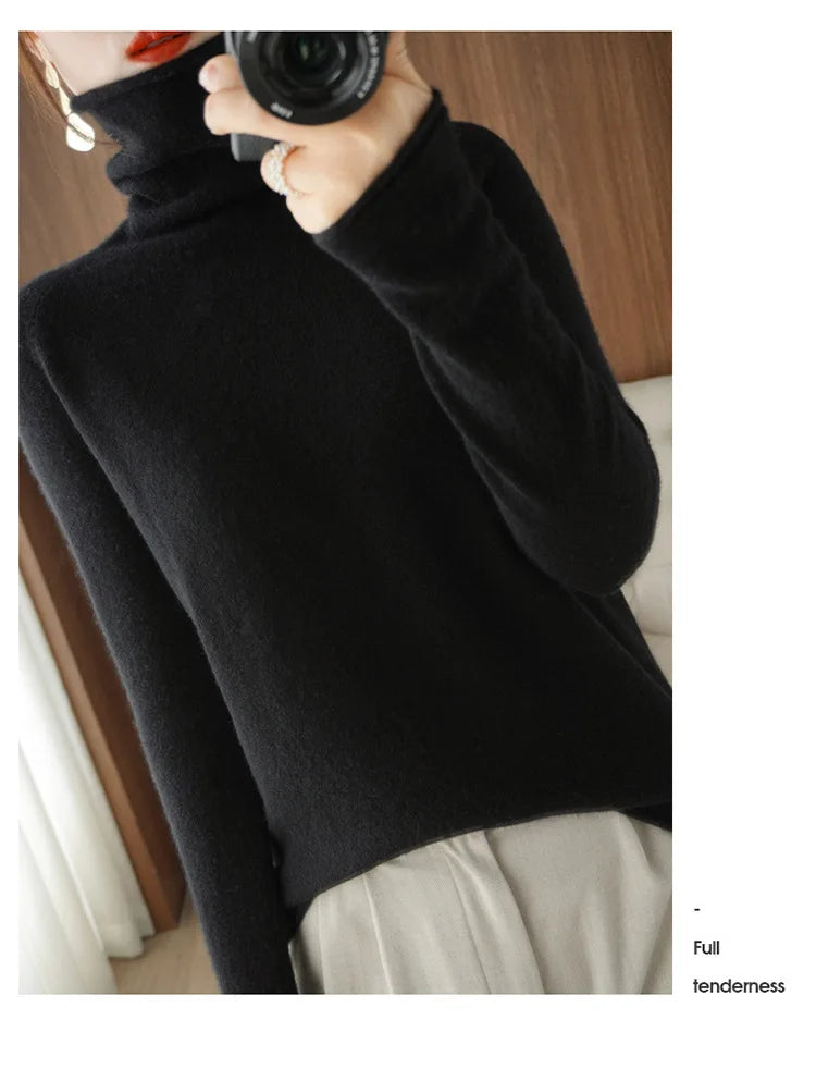 Autumn Winter Women Sweaters Turtleneck Long Sleeve Solid Slim Fit Basic Knit Tops Warm Bottoming Shirts High Strecth Pullovers