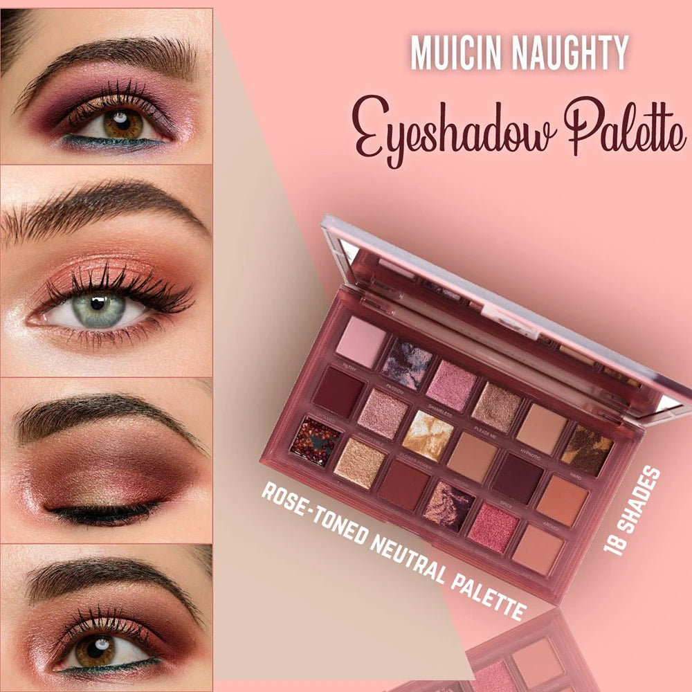 Huda Naughty Nudes Eyeshadow Palette – 18 Color Shimmer, Matte & Metallic, Waterproof Long-Lasting Nude Pigments