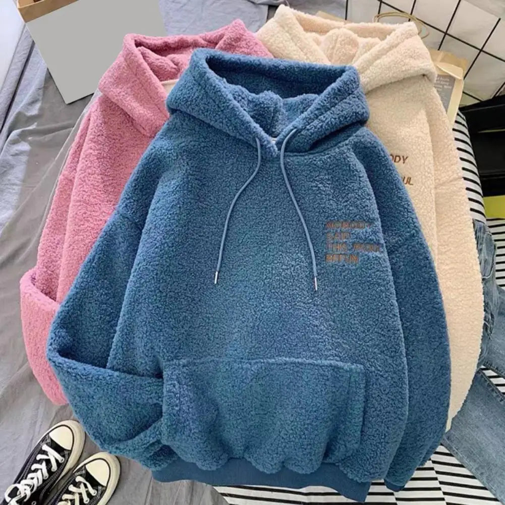 Pink Hooded Harajuku Sweatshirt – Autumn/Winter Fleece Pullover for Women
