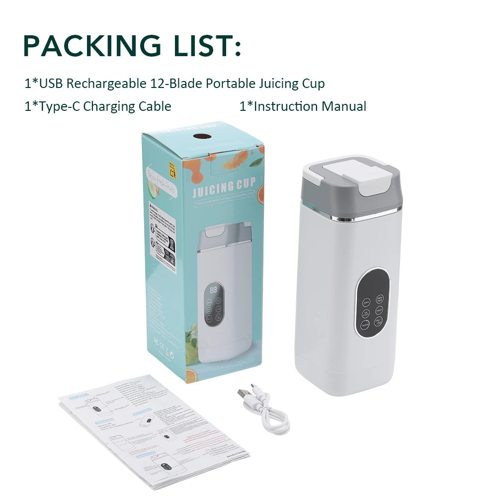 6-Blade Portable Electric Juicer Cup USB Rechargeable Personal Blender