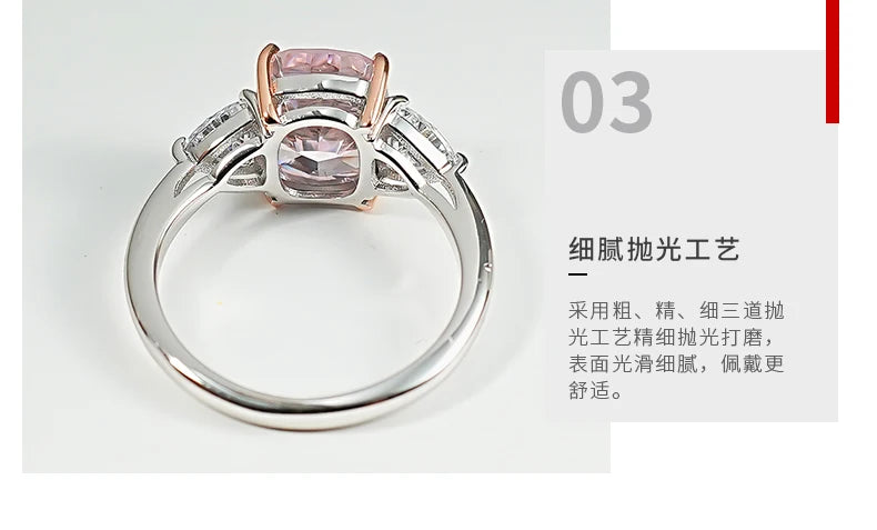 Luxury Pink Diamond Ice-Cut Ring – 925 Silver Radiant High Carbon Diamond Set
