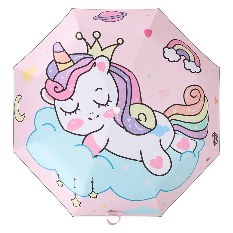 Pink Unicorn Princess Automatic Umbrella – Windproof Folding Reflective Umbrella
