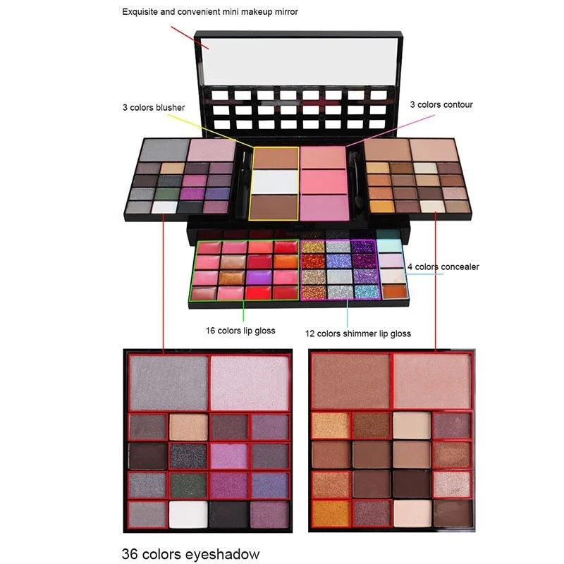 40/74/78 Color Eyeshadow Palette – Matte & Pearlescent Glitter Waterproof Makeup
