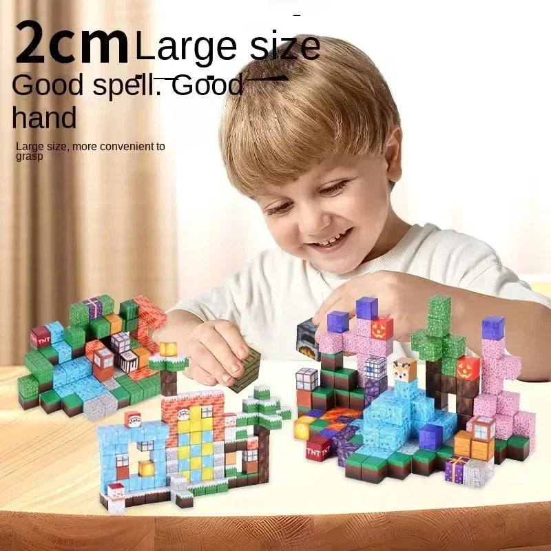 Magnetic Building Blocks Mine World Set – Educational Stacking Magnet Cubes for Kids