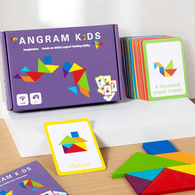 3D Wooden Tangram Puzzle – Montessori Educational Geometric Toy for Kids
