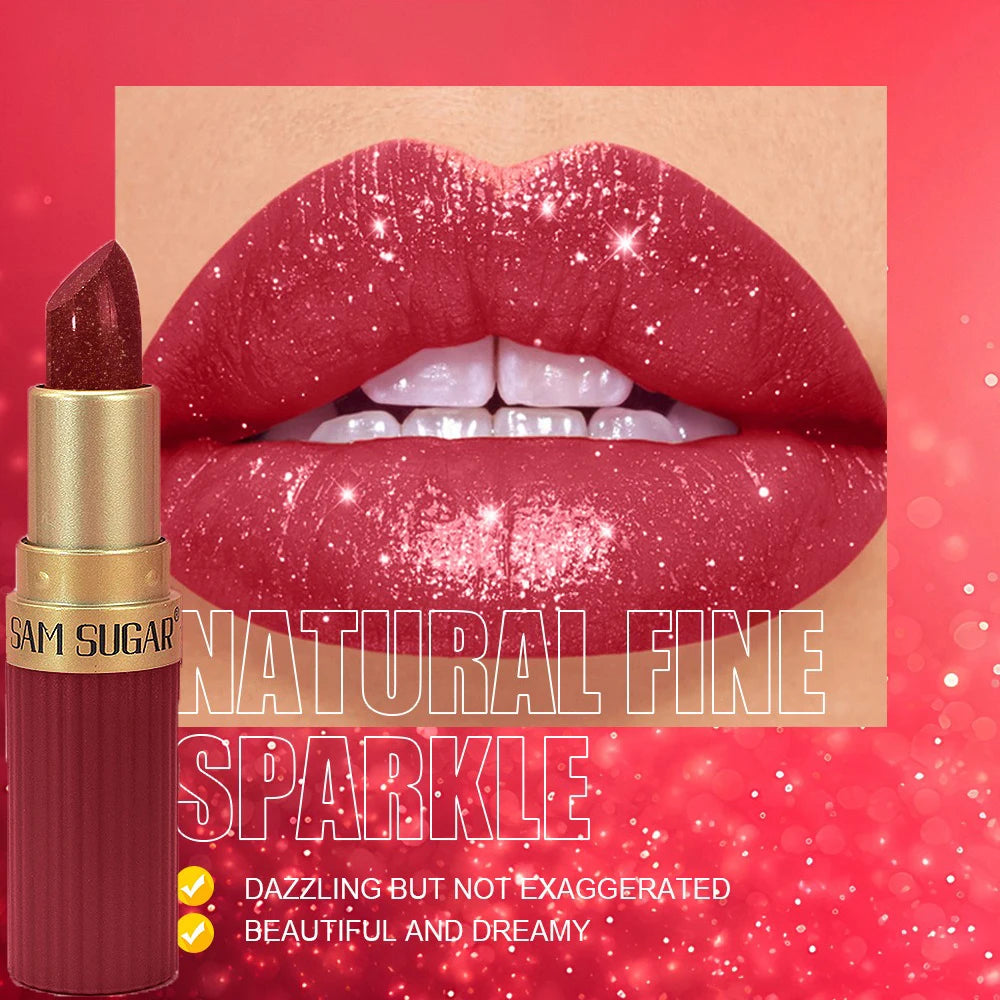 Pearlescent Pink Glitter Velvet Lipstick – Metallic, Waterproof, Long-Lasting Matte Shimmer Diamond Lipstick