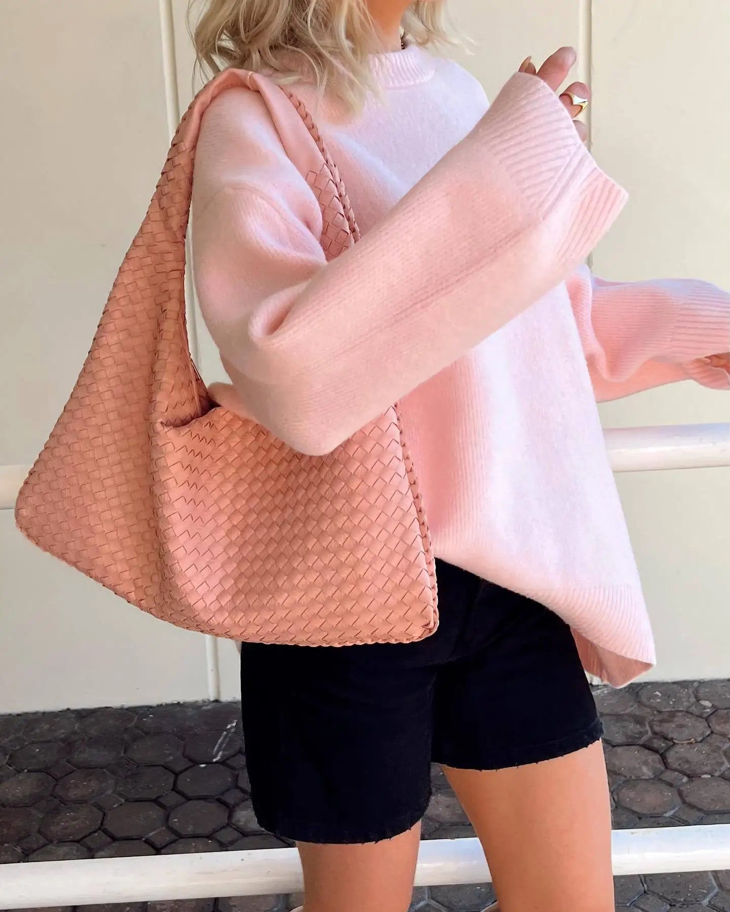 Tossy Pink Knit Sweater – Y2K Patchwork Loose Pullover for Women