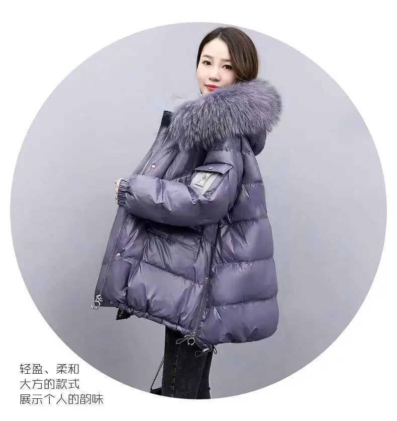 2025 Women’s Winter Down Cotton Jacket – Hooded Puffer Coat with Fur Collar