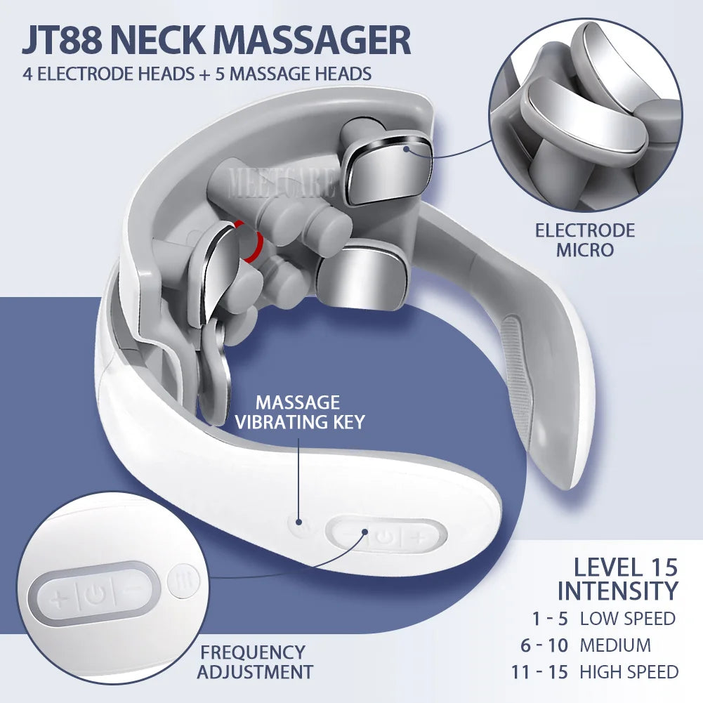 Smart Heated Neck & Back Massager – Wireless TENS Pulse Muscle Relaxer for Shoulder & Pain Relief