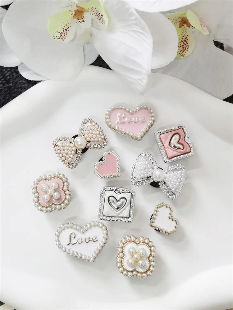 5PCS ABS Shoe Charms Buckles DIY Rhinestone Bowtie Clog Parts Decoration Garden Shoes Accessories For Women Birthday Party Gifts