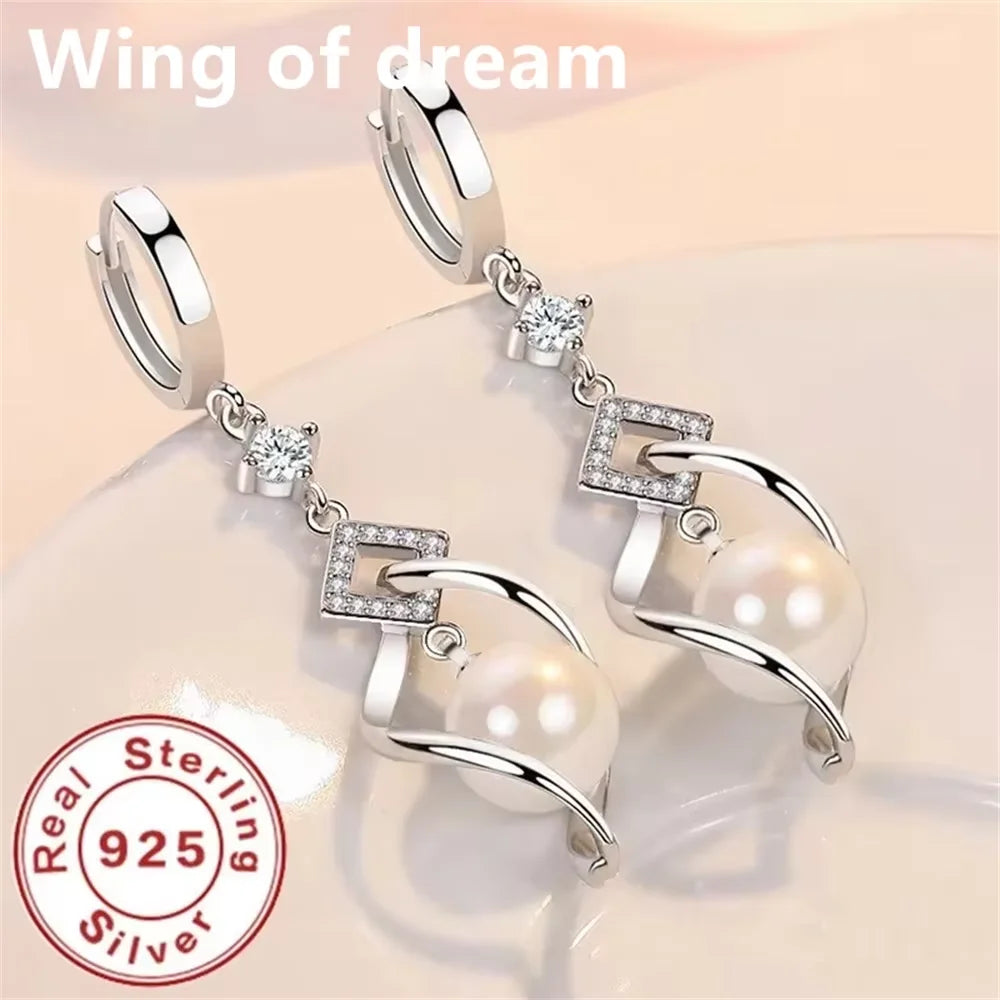 925 Sterling Silver Pearl & Crystal Zirconia Earrings – Gorgeous Wedding & Party Jewelry for Women