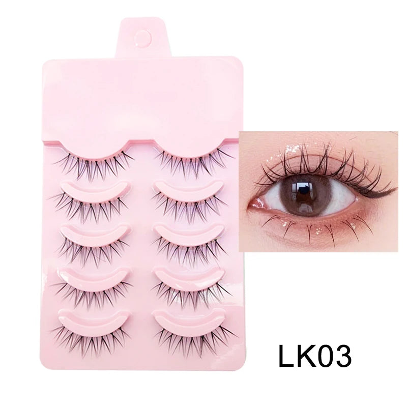 DINGSEN Anime Fake Eyelashes – 5 Pairs Natural Manga Lashes with Clear Band