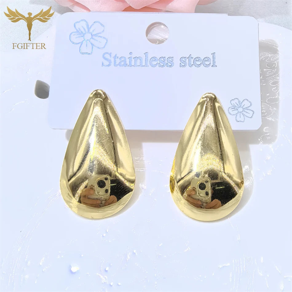 Hyperbole Chunky Earrings Wrinkle Flower Leaf Design Stud Earings Women Golden Stainless Steel Jewelry Accessories Gifts for Her