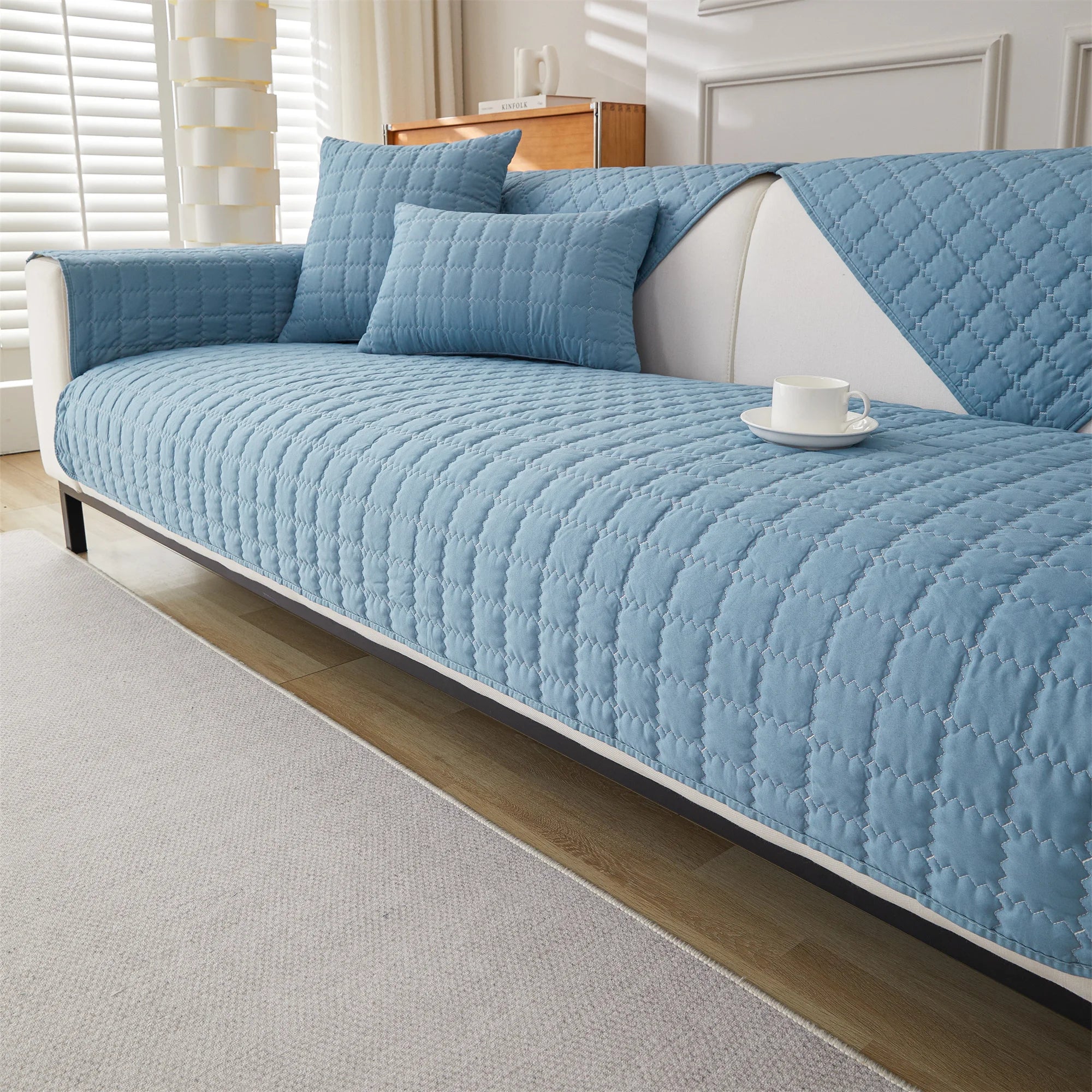 1pc Plain Simple Solid Quilted Anti-Slip Sofa Cover, Sofa Slipcover Furniture Protector For Bedroom Office Living Room Home Deco