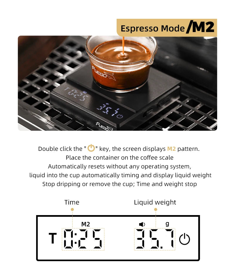 Fuego Kitchen Coffee Scale with Timer Rechargeable 0.1g Digital Espresso & Drip Brewer