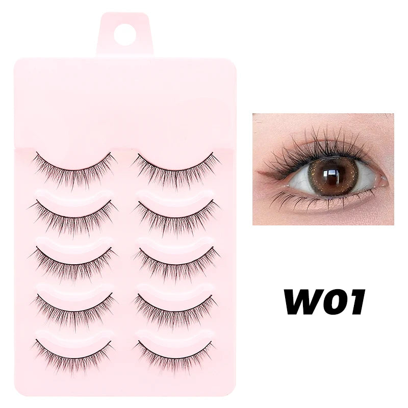 DINGSEN Anime Fake Eyelashes – 5 Pairs Natural Manga Lashes with Clear Band