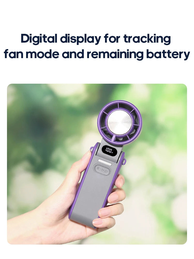 KINSCOTER Portable Air Cooling Turbo Fan 3600mAh 100 Wind Speeds Adjustable Outdoor Foldable Student Handheld Fan with Lanyard