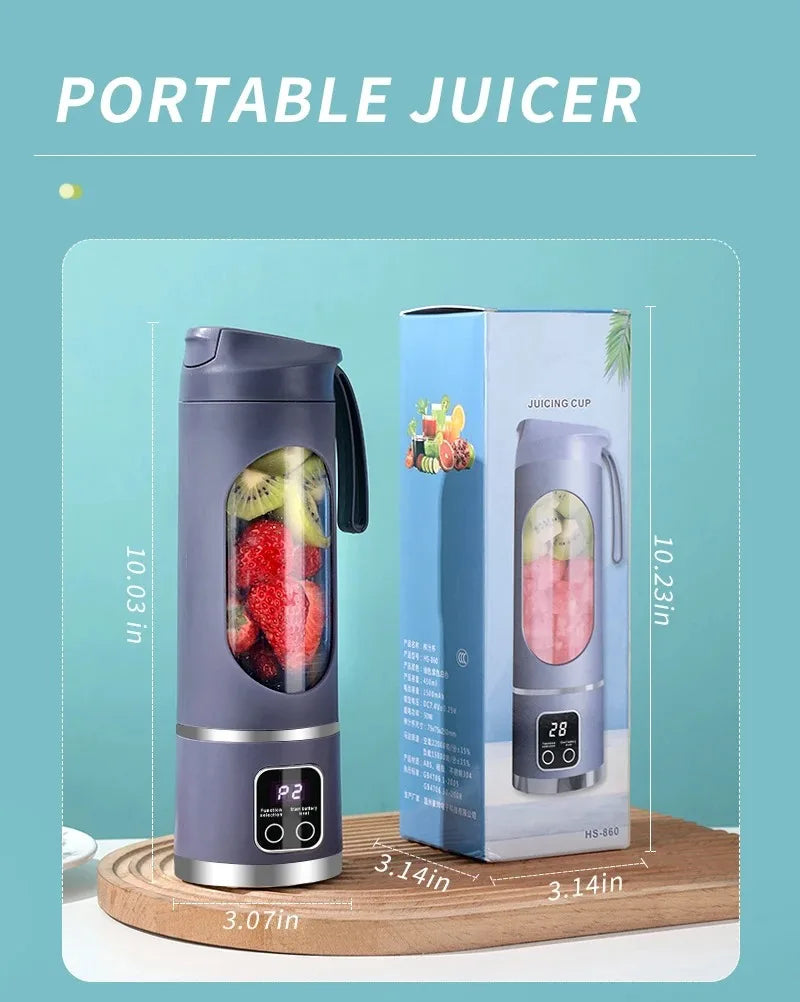 10-Blade Portable Fruit Juicer 450ml USB Rechargeable Blender