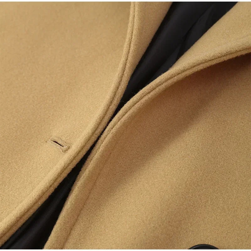 Fashion Lapel Woolen Jacket For Women 2025 Spring Single Breasted Long Sleeve Coats Female Elegant Oversized Chic Street Outwear