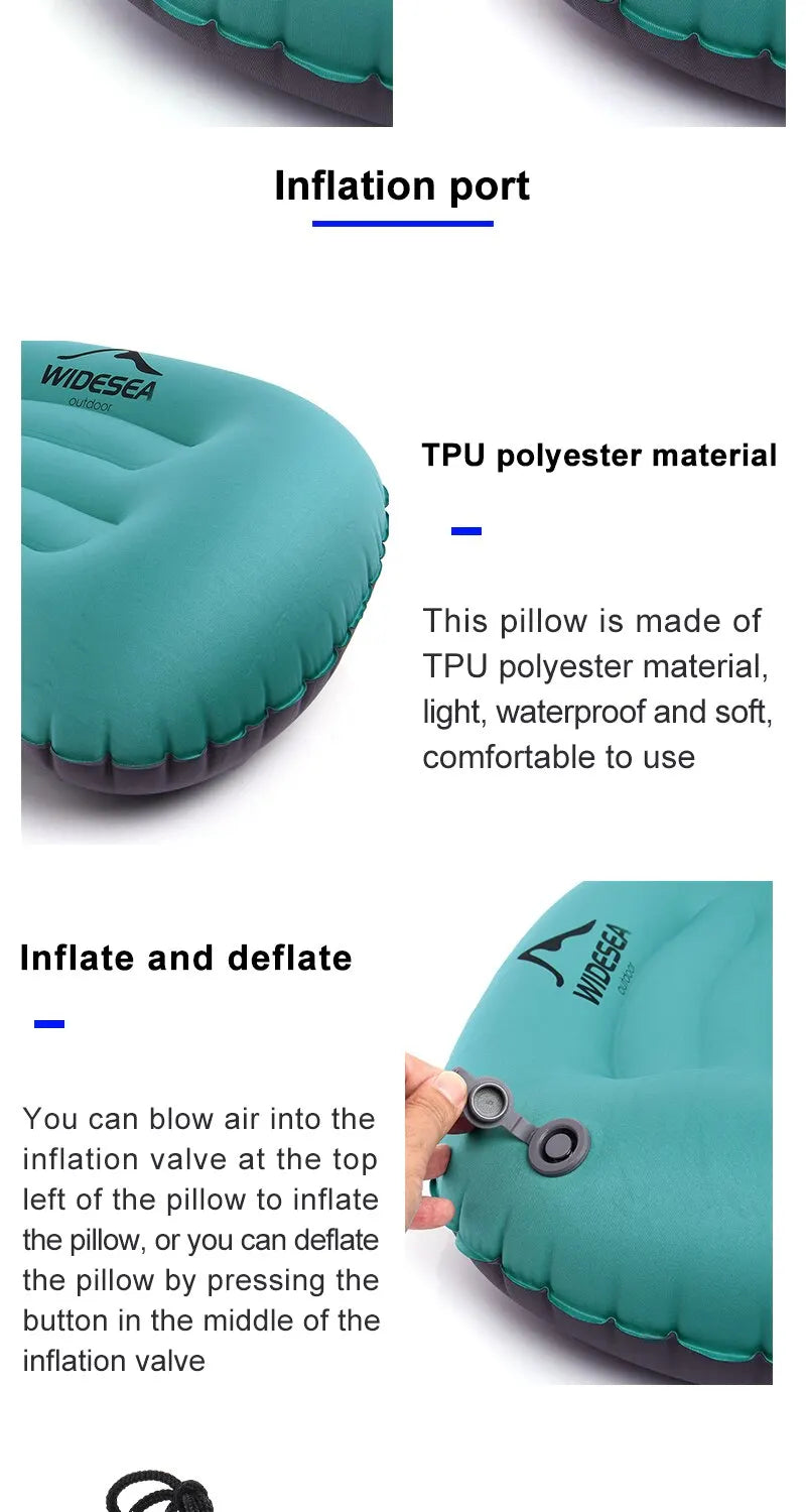 Widesea Portable Inflatable Pillow Camping Equipment Compressible Folding Air Cushion Outdoor Protective Tourism Sleeping Gear