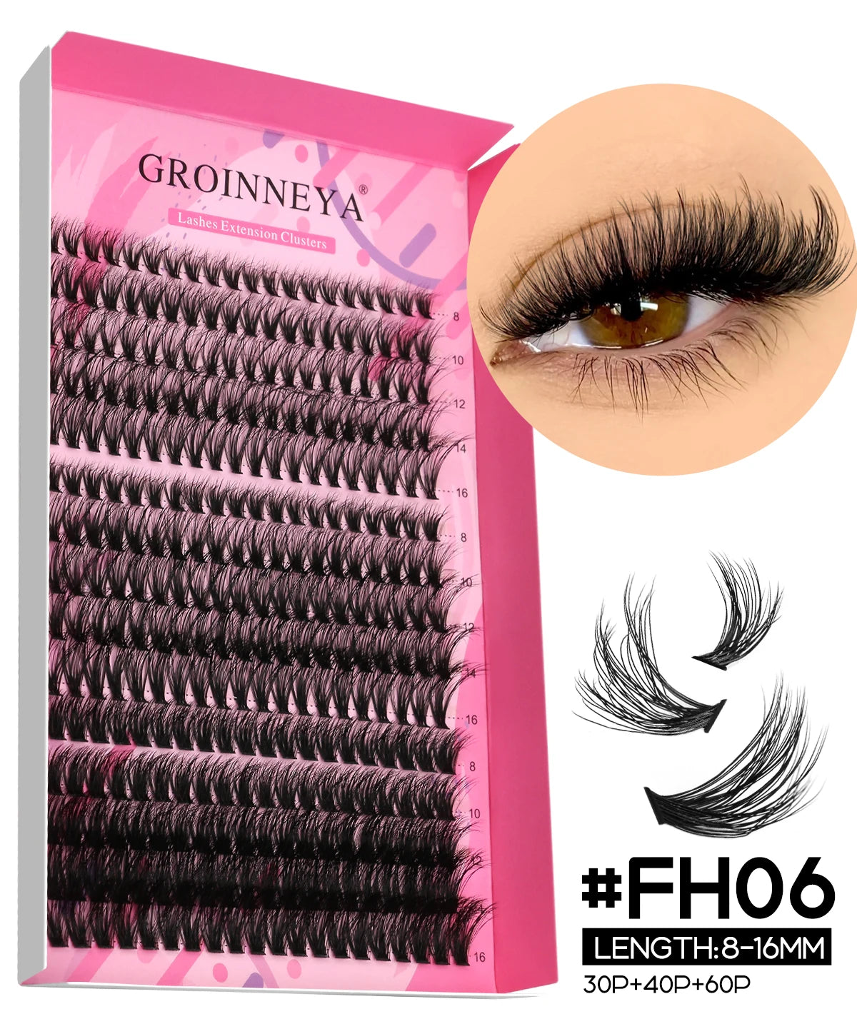 GROINNEYA DIY Lash Extension Kit – Individual Cluster Mix Lashes with Bond & Seal for At-Home Use
