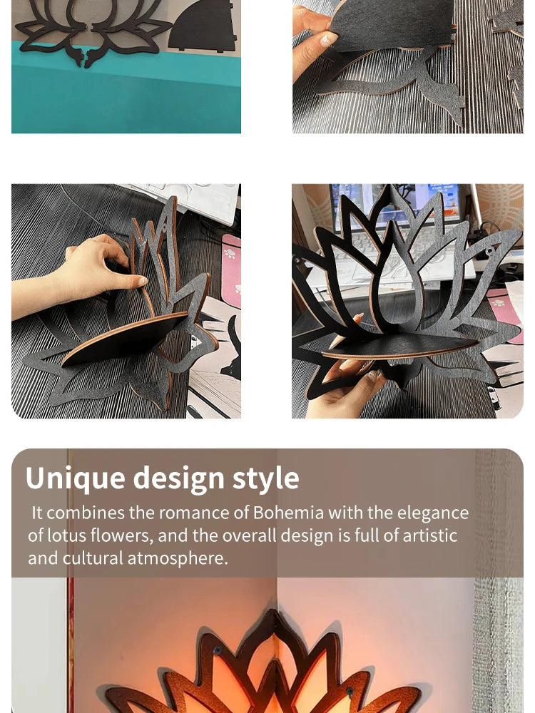 Wooden Lotus Hollow Shelf – Wall-Mounted Aromatherapy Organizer & Candle Holder