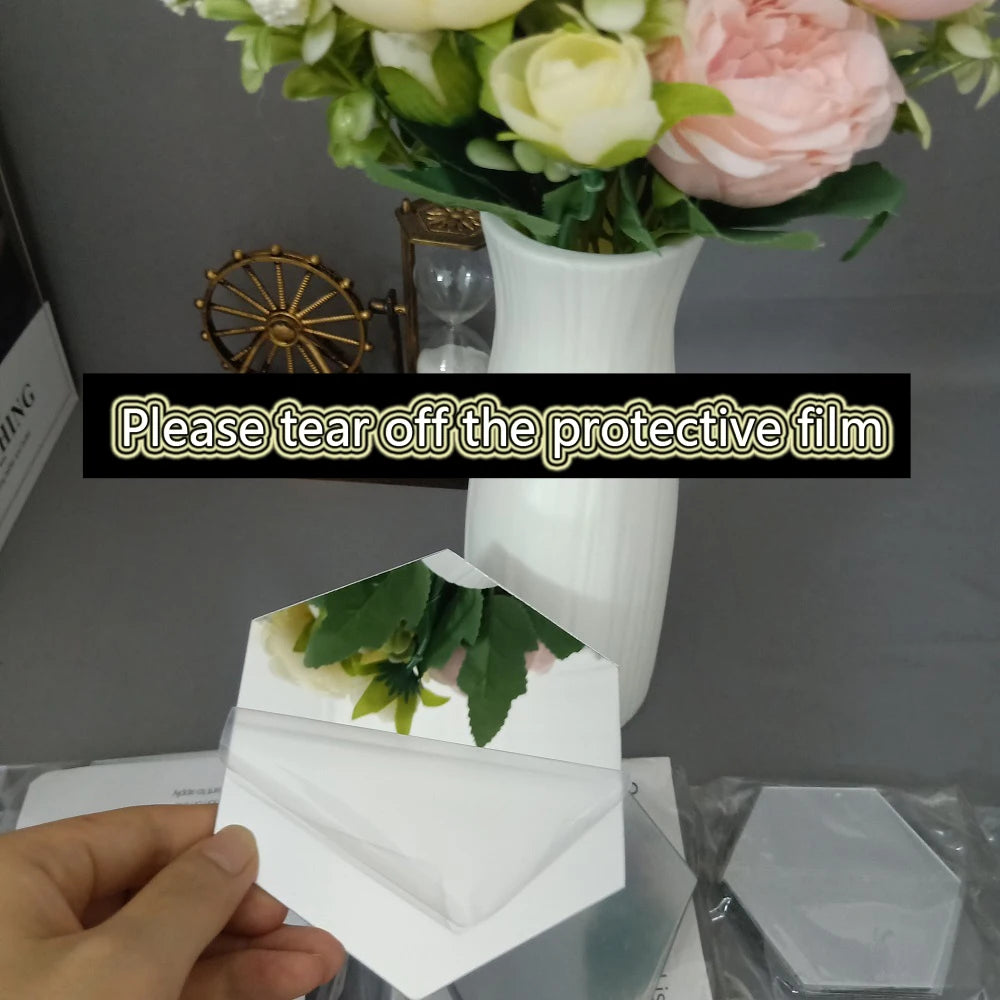 6/12pcs 3D Hexagon Mirror Wall Stickers – Rose Gold DIY Home & TV Background Decor