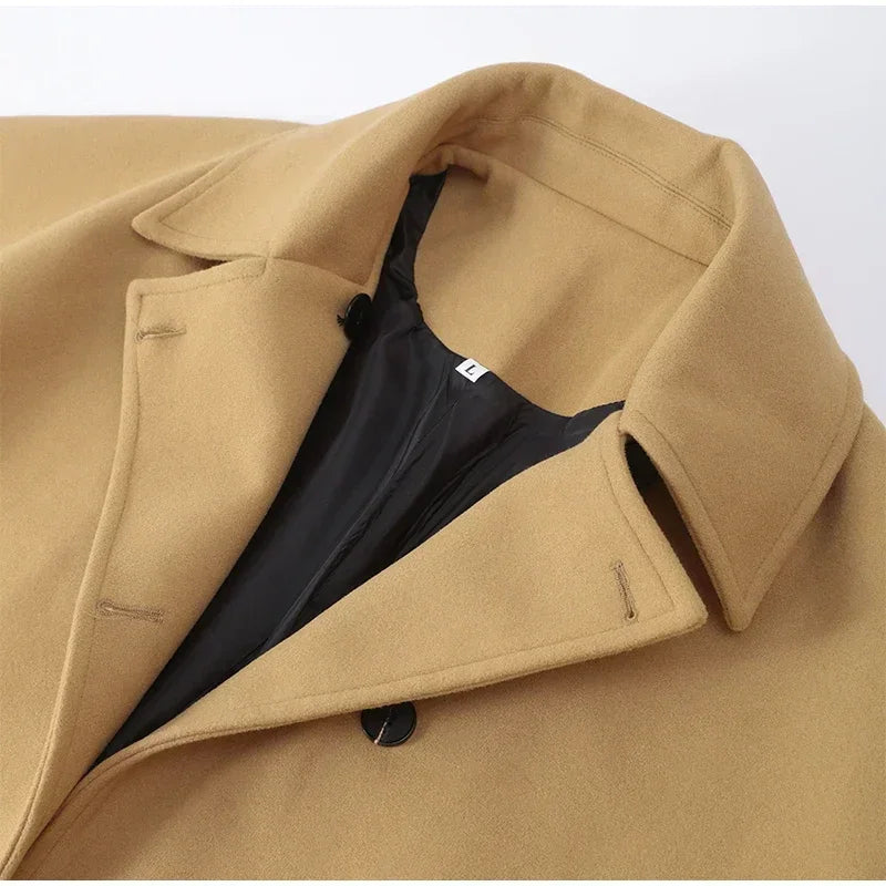 Fashion Lapel Woolen Jacket For Women 2025 Spring Single Breasted Long Sleeve Coats Female Elegant Oversized Chic Street Outwear