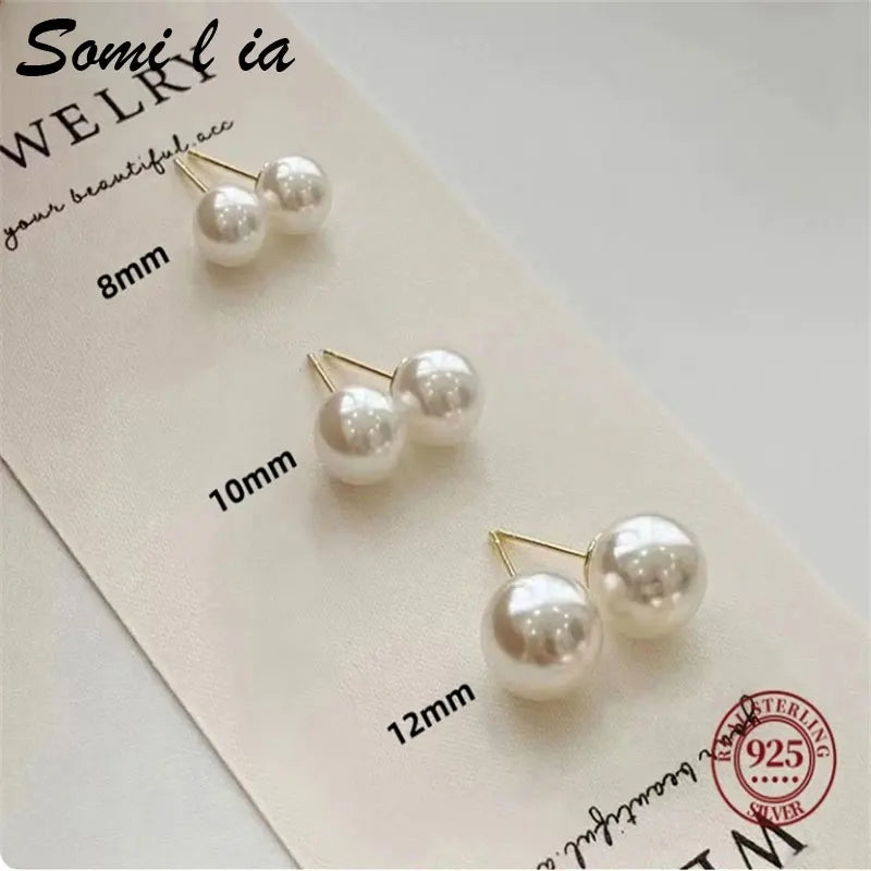 SOMILIA 925 Sterling Silver Japan Pearl Stud Earrings – Elegant Ball Jewelry for Women