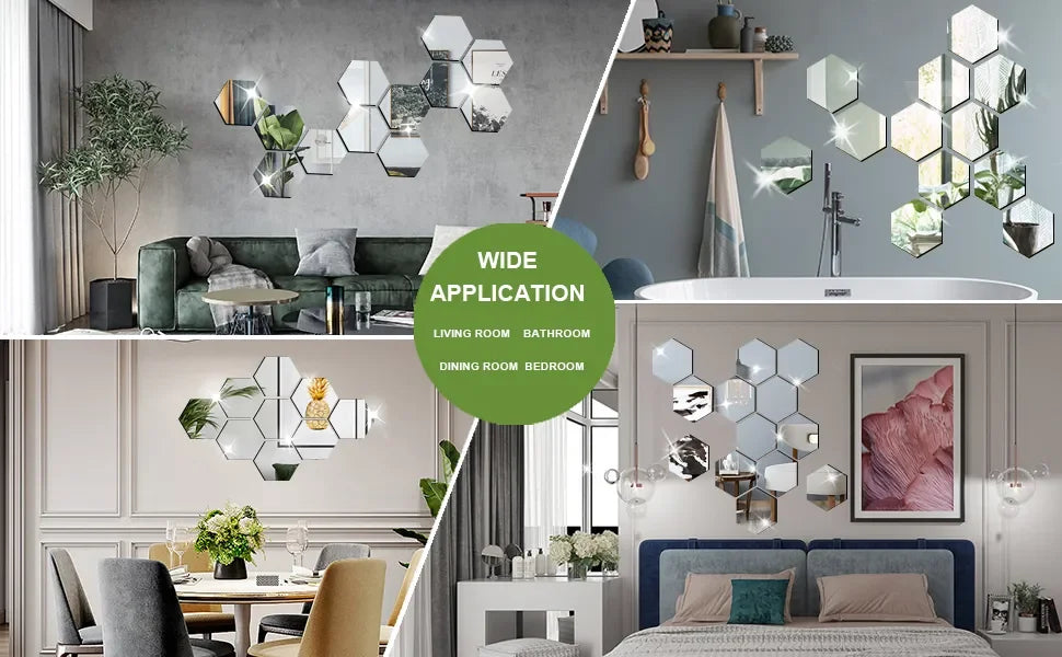 6/12pcs 3D Hexagon Mirror Wall Stickers – Rose Gold DIY Home & TV Background Decor