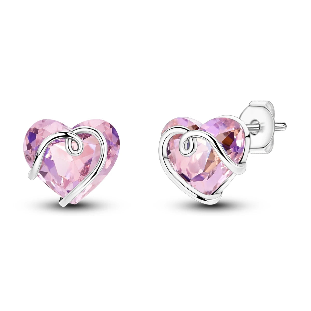 925 Sterling Silver Pink Heart Stud Earrings – Romantic Gift for Women