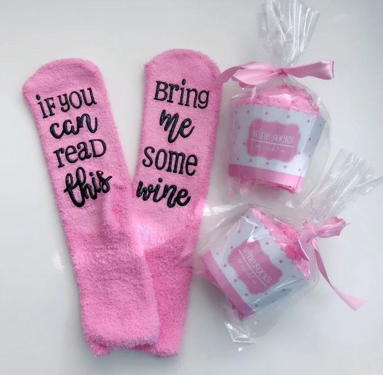 Funny Pink Wine Socks – Soft Letter-Printed Cozy Women’s Socks