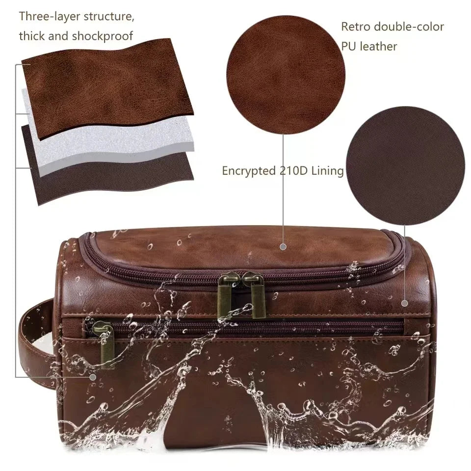 For Traveling Large Cosmetic Bag Leather Toiletry Bag for Men Women Dopp Kit Mens Hanging Toiletry Bag