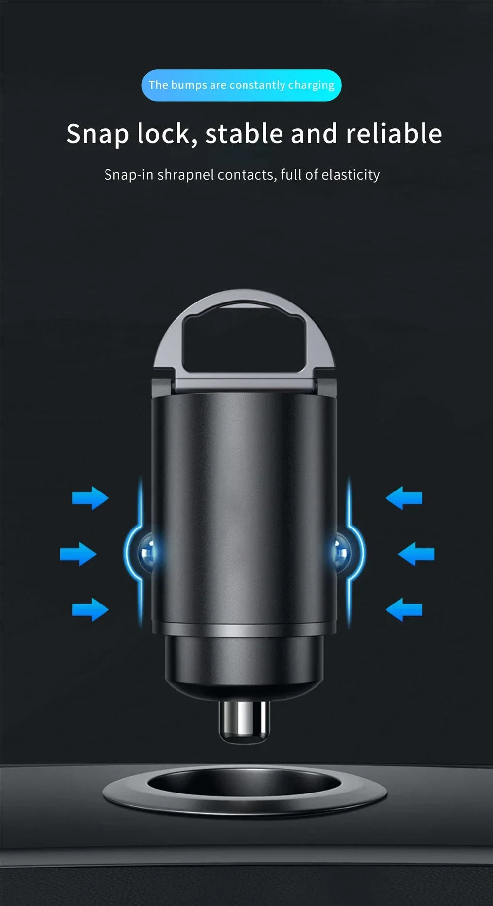Mini 100W PD QC Fast Charging Car Charger – USB-C Pull Ring Adapter for iPhone, Samsung, Xiaomi & Huawei