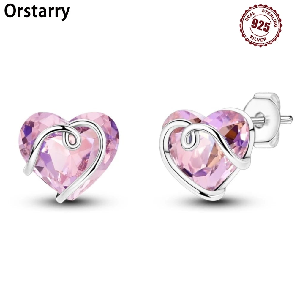 925 Sterling Silver Pink Heart Stud Earrings – Romantic Gift for Women