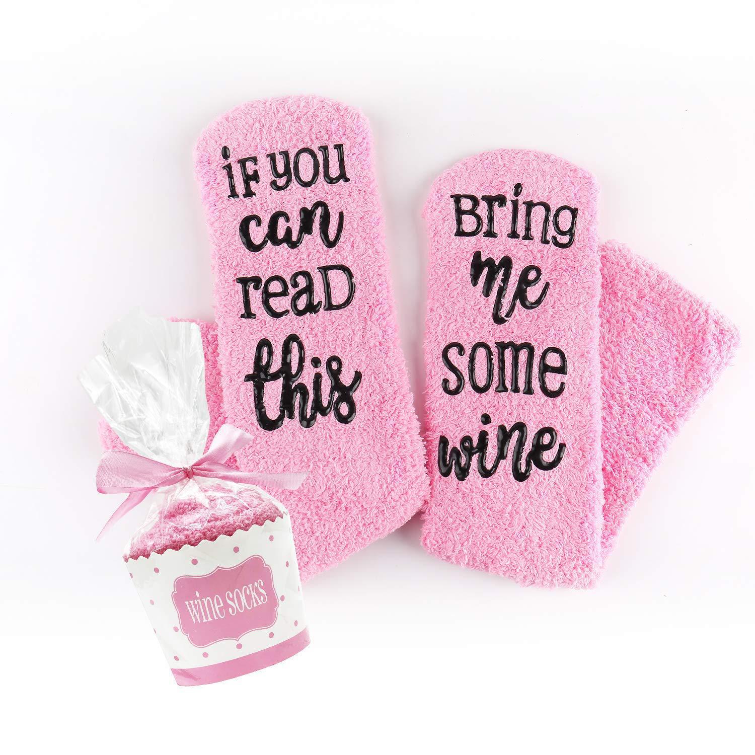 Funny Pink Wine Socks – Soft Letter-Printed Cozy Women’s Socks