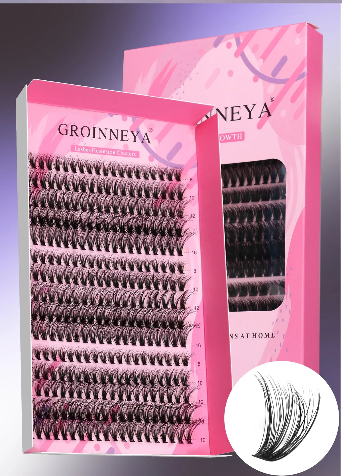 GROINNEYA DIY Lash Extension Kit – Individual Cluster Mix Lashes with Bond & Seal for At-Home Use