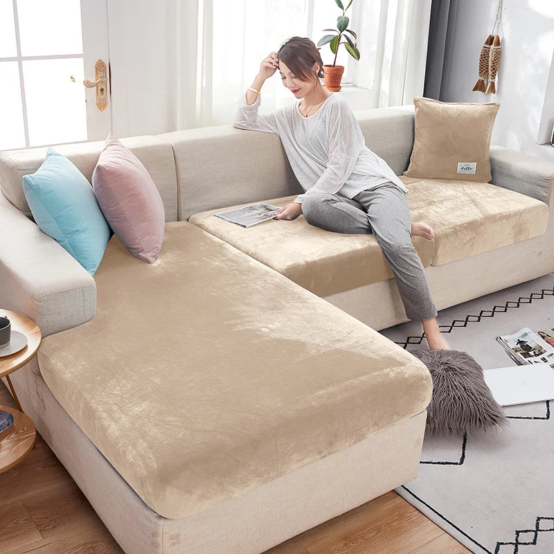 Plush Elastic Sofa Slipcover – Anti-Slip Couch Cover for Home & Office