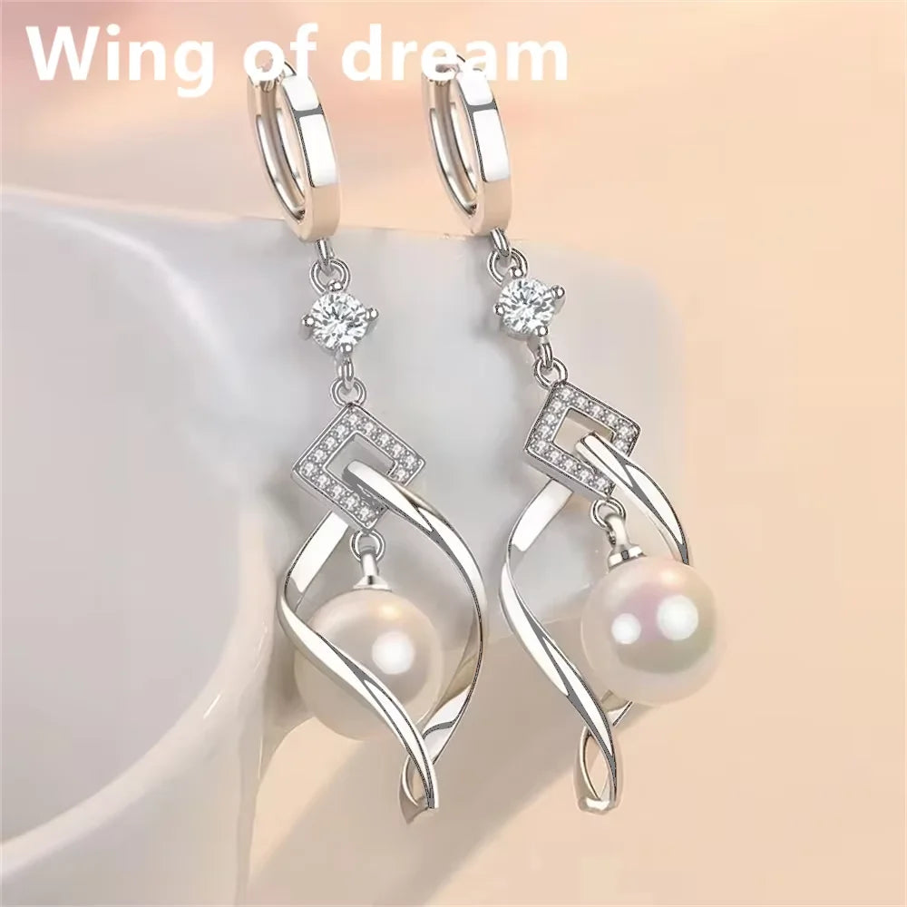 925 Sterling Silver Pearl & Crystal Zirconia Earrings – Gorgeous Wedding & Party Jewelry for Women