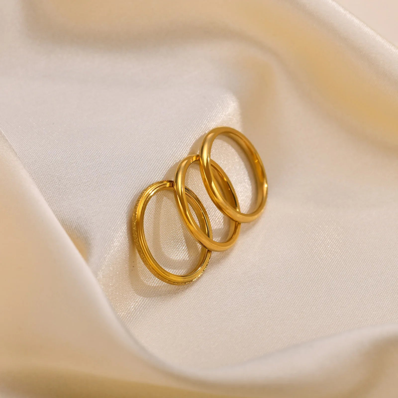 Women’s 3PCS Stainless Steel Slim Rings – Gold Plated 2mm Stacked Finger Bands, Trendy Party Jewelry