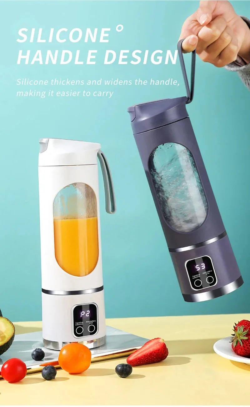 10-Blade Portable Fruit Juicer 450ml USB Rechargeable Blender