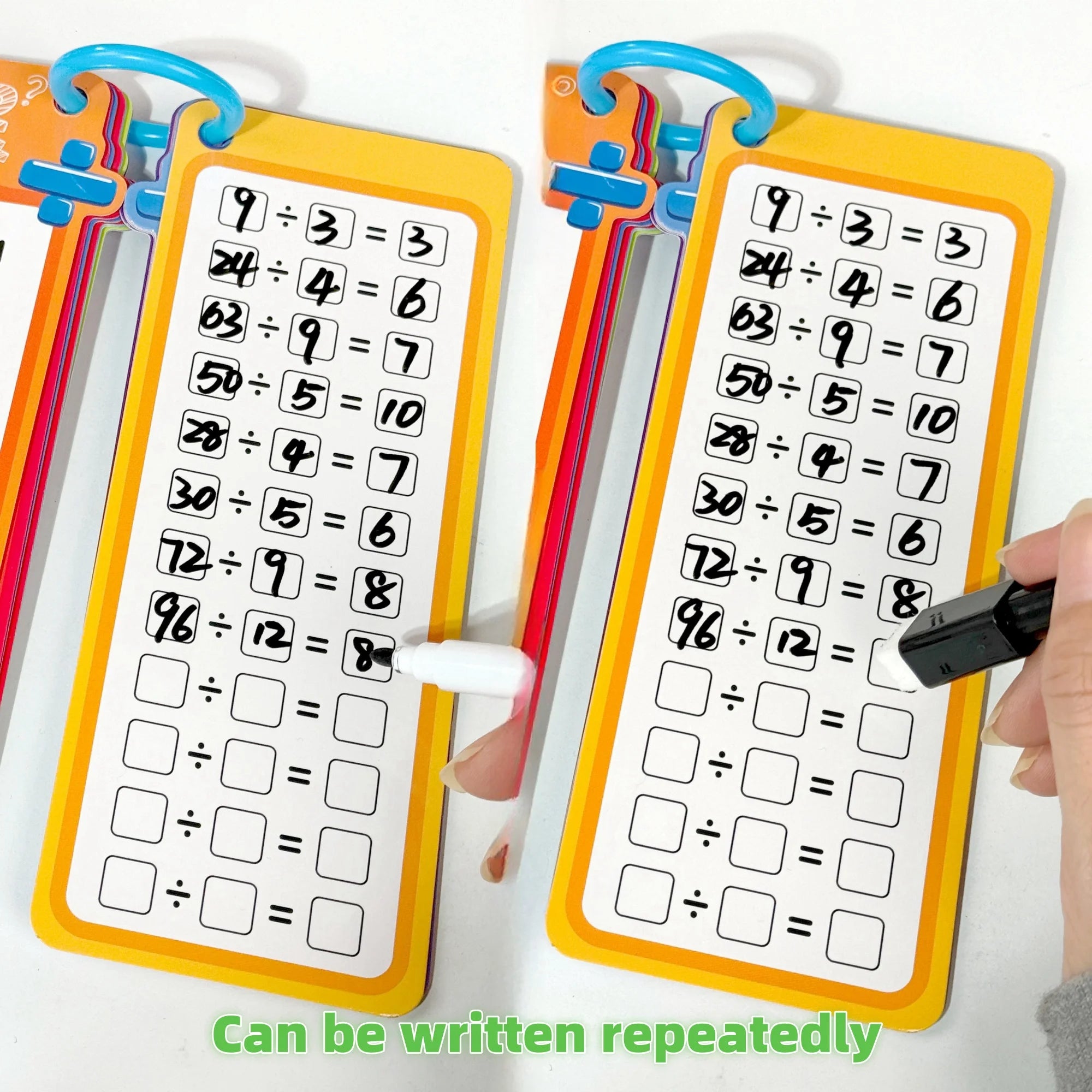 Digital Learning Math Flash Cards Set – 15 Reusable Cards with Erasable Pens for Kids Math Practice & Memory Training